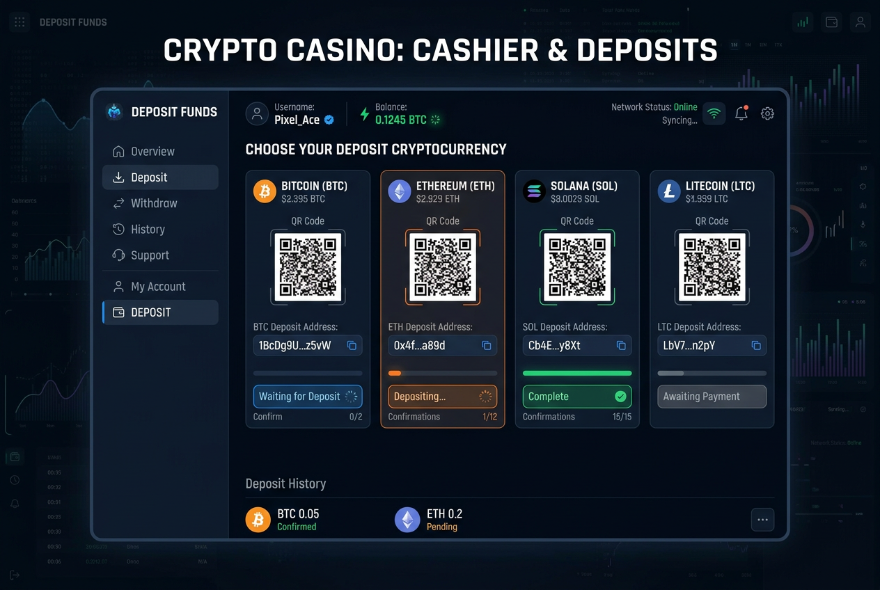 Analýza rozhraní moderní krypto pokladny s výběrem kryptoměn