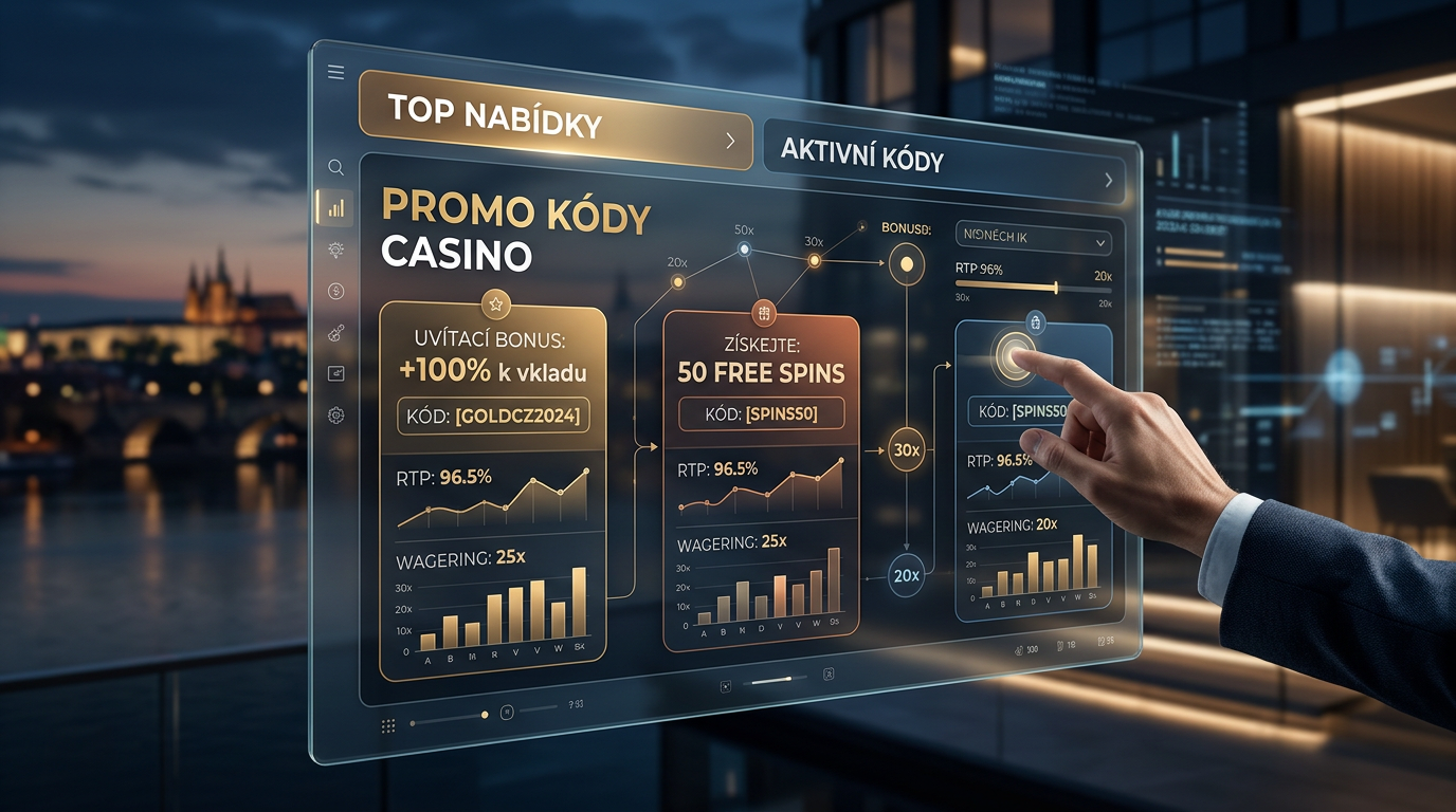 Futuristické digitální rozhraní s promo kódy a analýzou kasina
